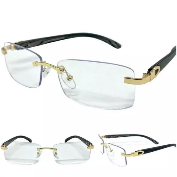 Men Classy Elegant Sophisticated Style Clear Lens Eye Glasses Gold Rimless Frame - Picture 8 of 8